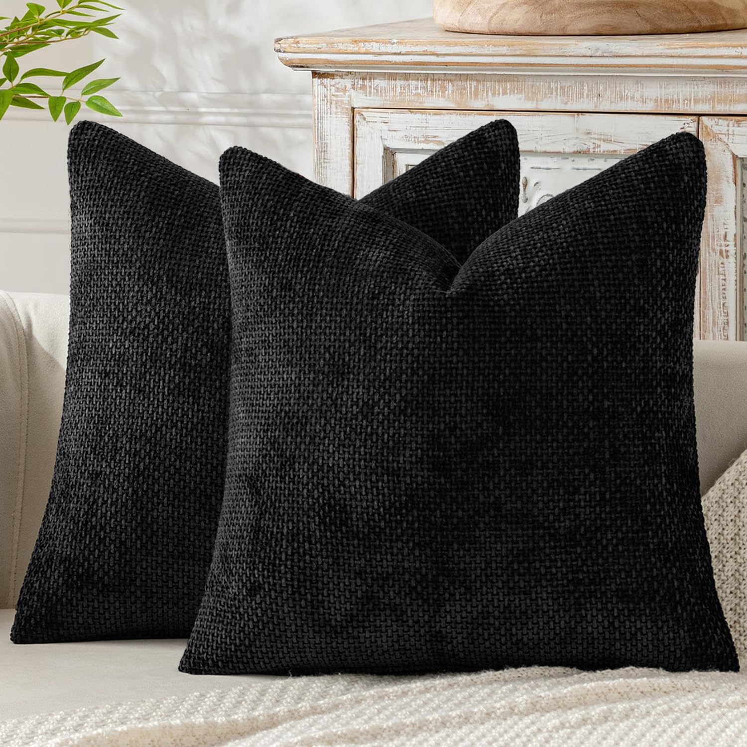MIULEE Sofa Cushion Covers Set of 2 40 x 40 Black Soft and Elegant Suitable for Sofa and Living Room Decoration — image 1