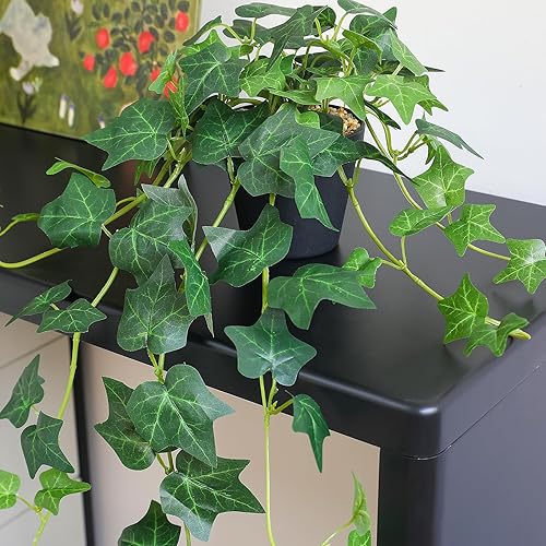 Miniatura 3 de alyptus Plantas falsas hiedra inglesa, 2 especímenes de hiedra falsa, con hojas de arce de seda realistas, hoja de arce verde artificial de bajo