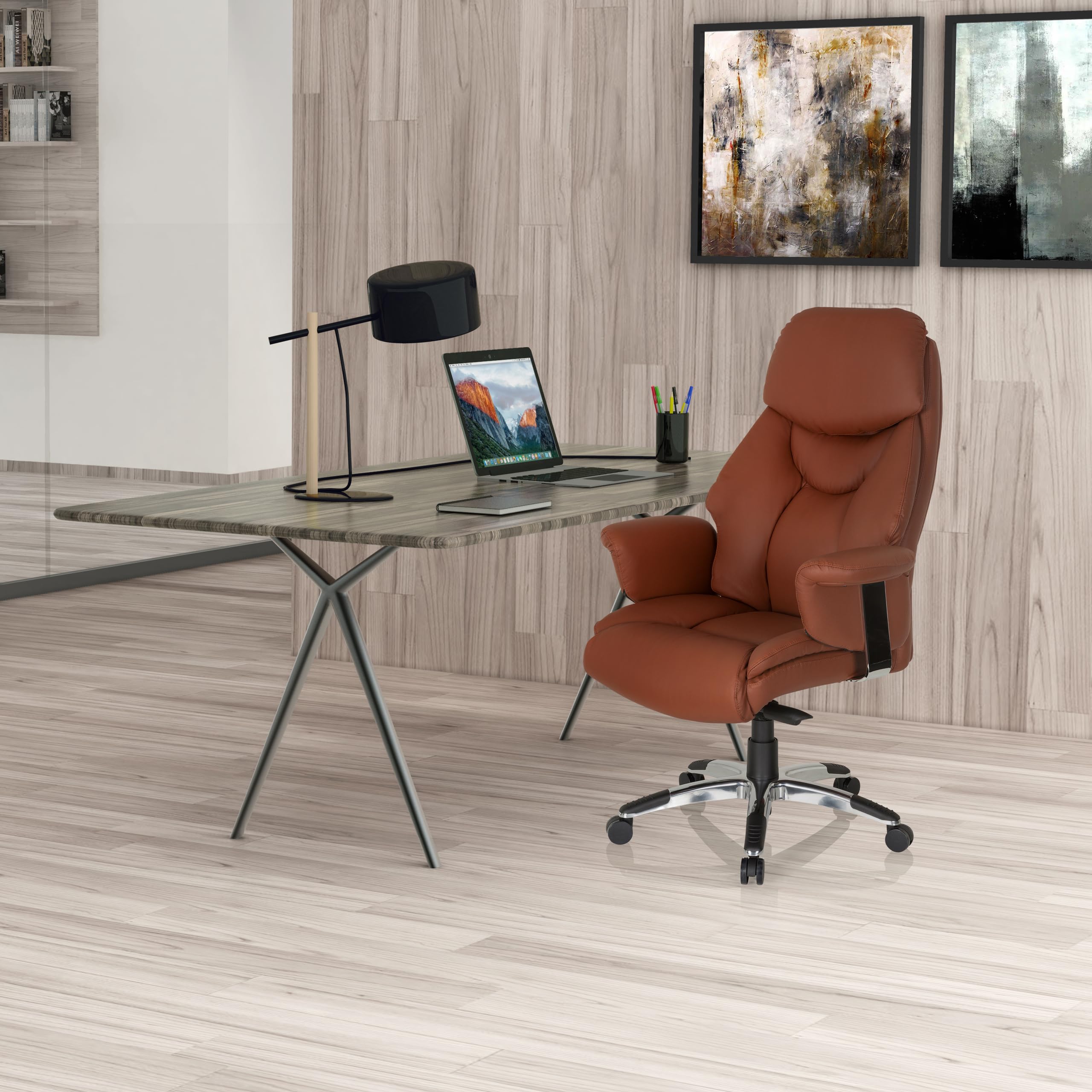 hjh OFFICE 608220 XXL Chefsessel Prado Echt Leder Braun Bequemer Bürosessel mit Dicker Polsterung, hohe Rückenlehne