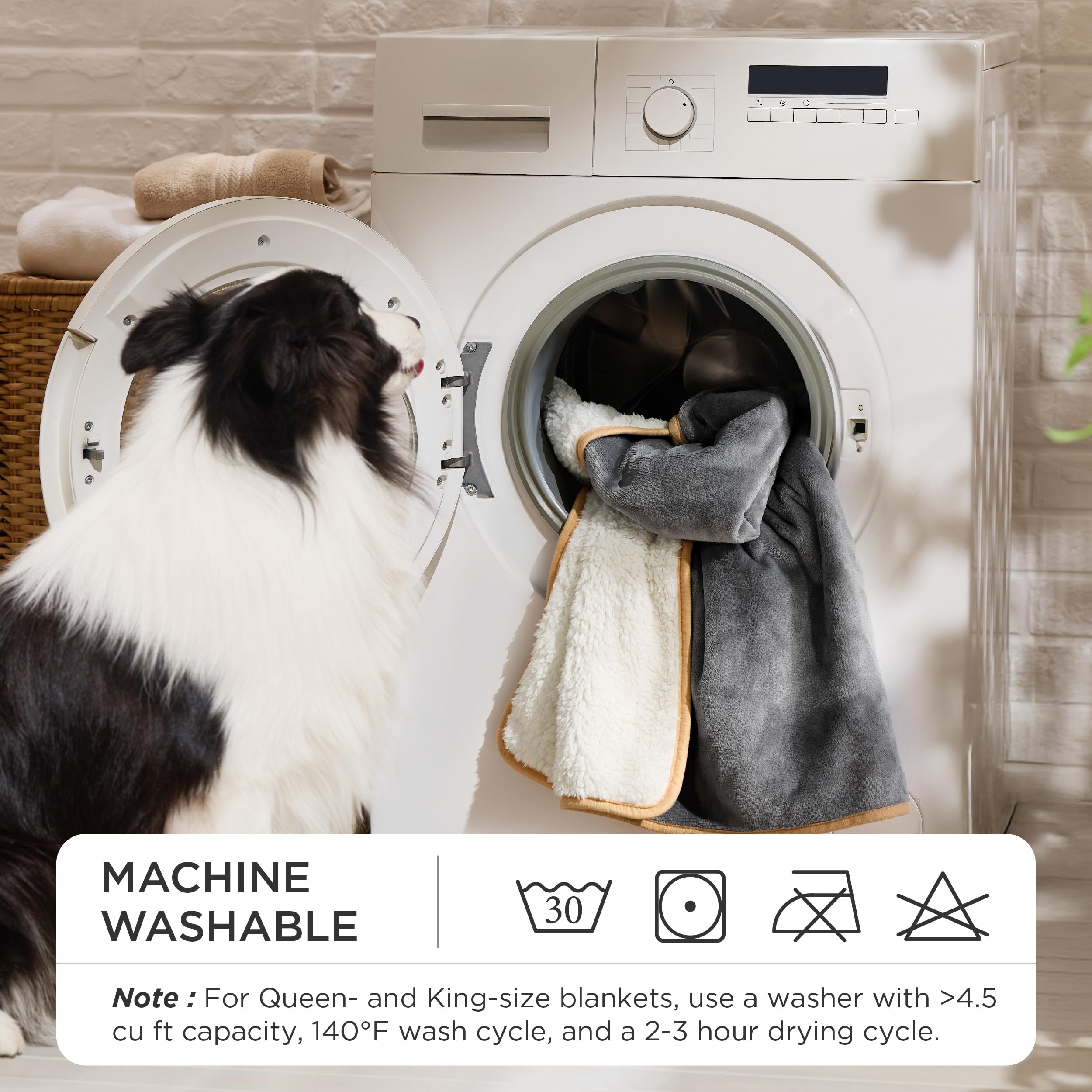 Manta impermeable para la intimidad de la cama, manta impermeable de forro polar Sherpa para perros grandes, mantas para mascotas para cama/sofá, protector de muebles reversible de felpa suave 4