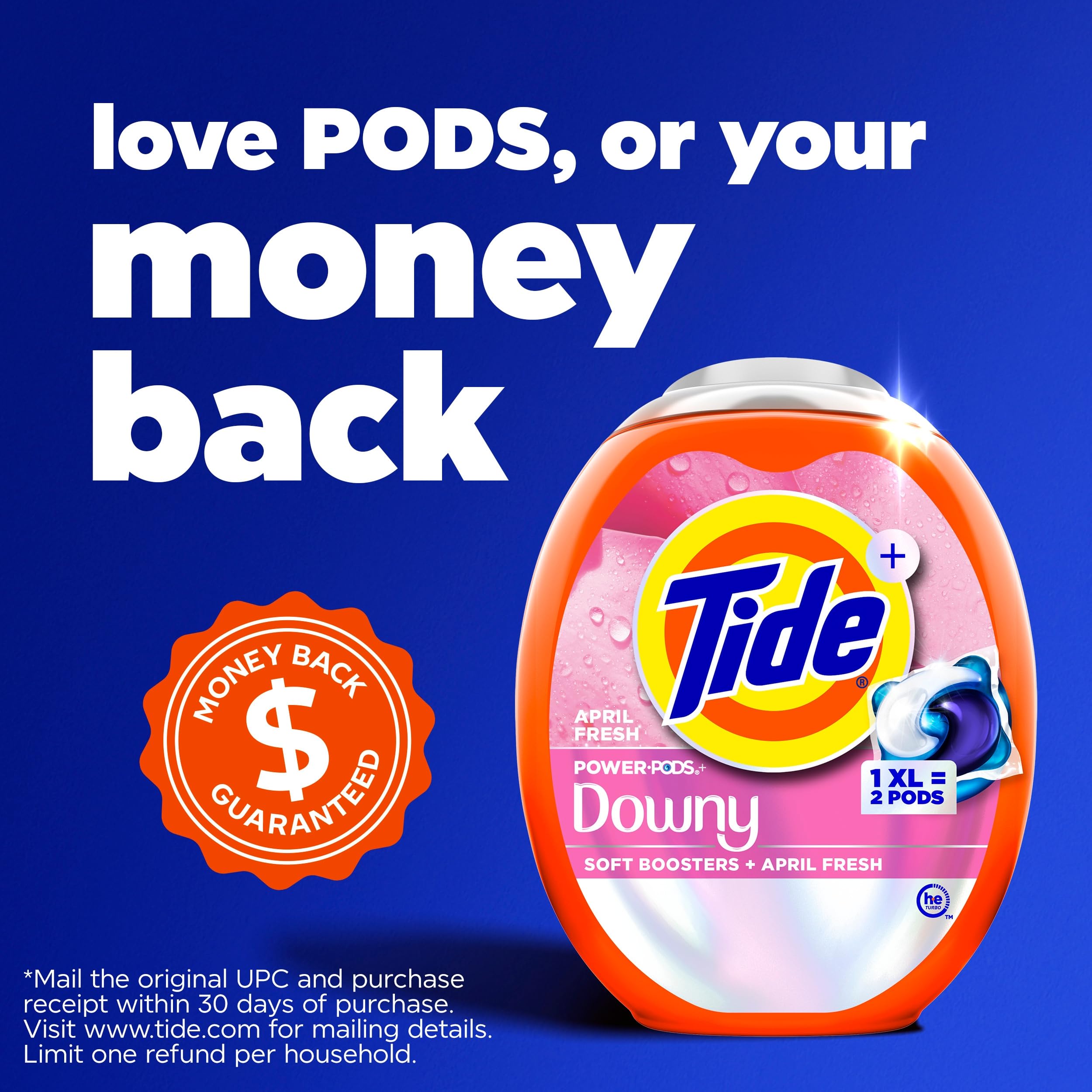 Tide Power PODs 2-in-1 Waschmittel-Kapseln mit daunenen, weichen Boostern, dauerhafte Frische mit April-Frische-Duft, 45 Stück