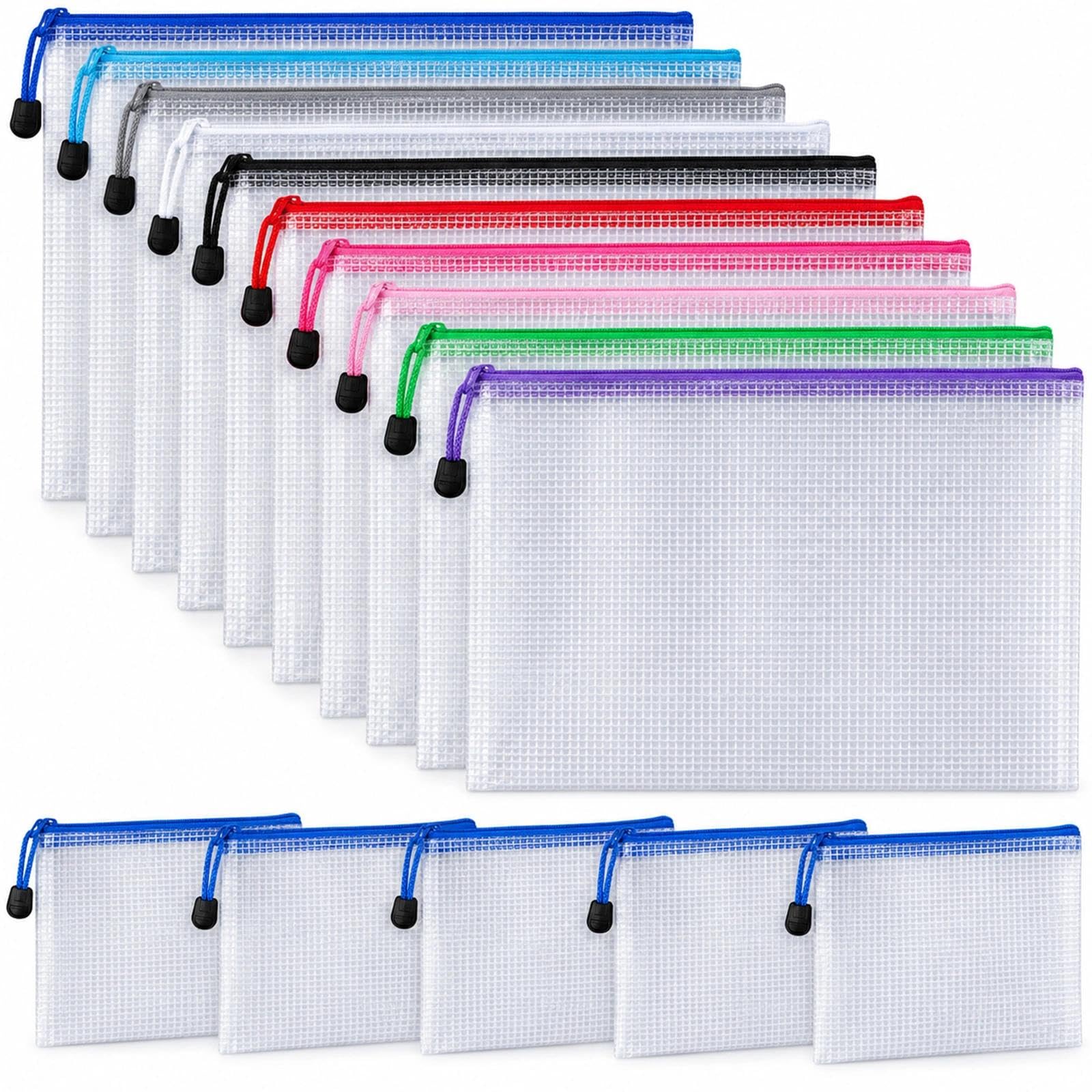 15 Pcs A4 and A5 Zip Wallets, Plastic Document Organiser Set