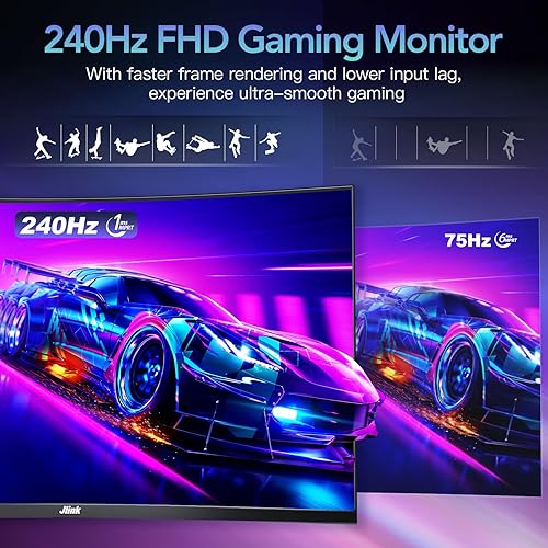 Miniatura 2 de Jlink Monitor curvo para juegos de 32 pulgadas hasta 240 Hz, monitor de computadora 1080P 1500R1 ms (MPRT)luz azul baja, monitor de PC sin marco con