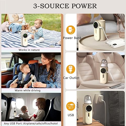 Miniatura 4 de Calentador de biberones portátil con alfombrilla apta para alimentos, calentamiento suave de 6 temperaturas para leche materna y fórmula, carga