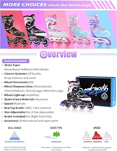 Miniatura 9 de 2PM SPORTS Vinal - Patines en línea ajustables intermitentes para niñas, todas las ruedas se iluminan, divertidos patines iluminadores para niños,