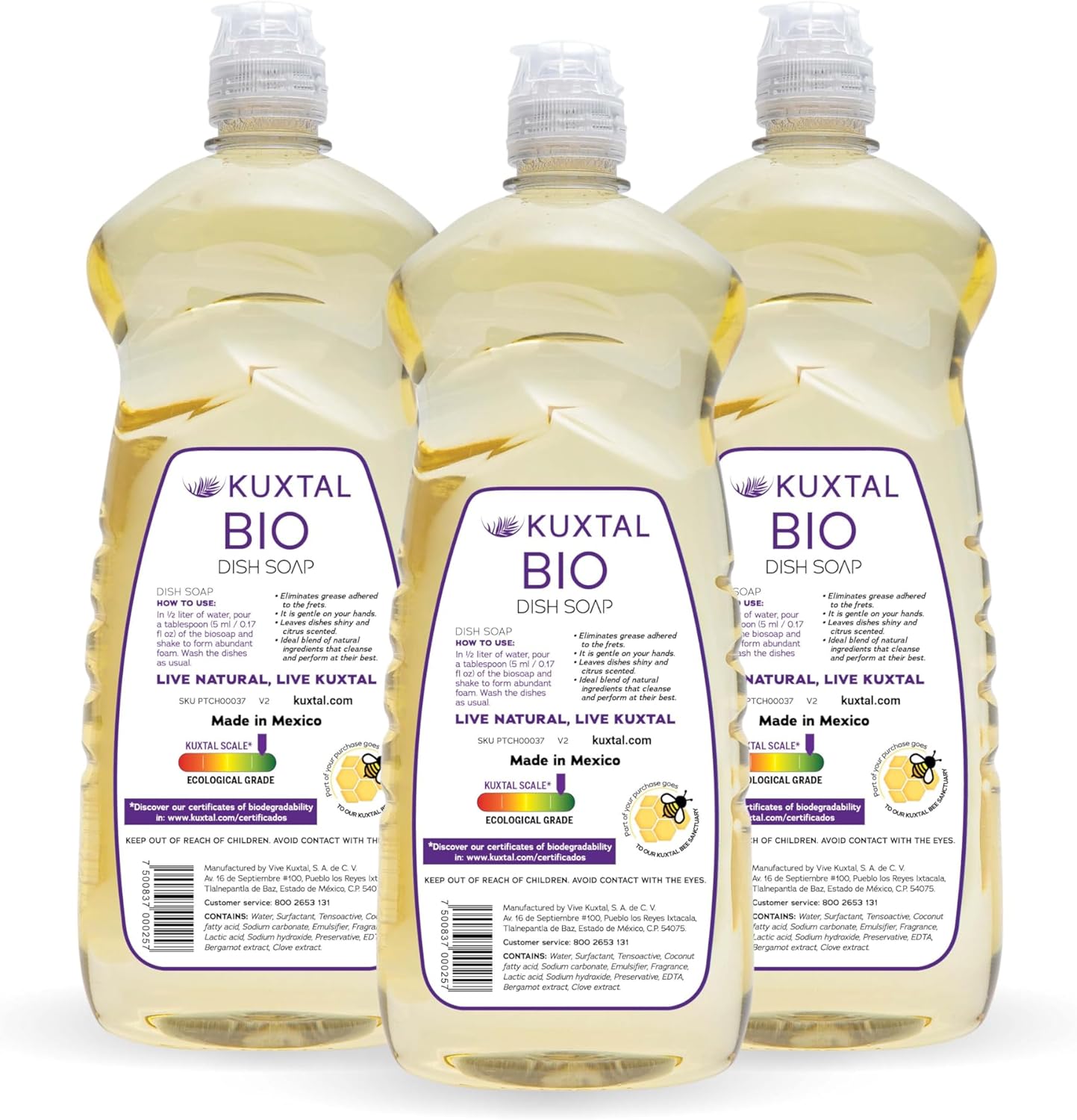 Dish Soap Liquid 3 Pack | Biodegradable & Eco-Friendly | Naturally Derived Ingredients | Gentle on Hands | Tough on Grease | Natural Citrus Scent | 27.7 fl oz Each - Image 2