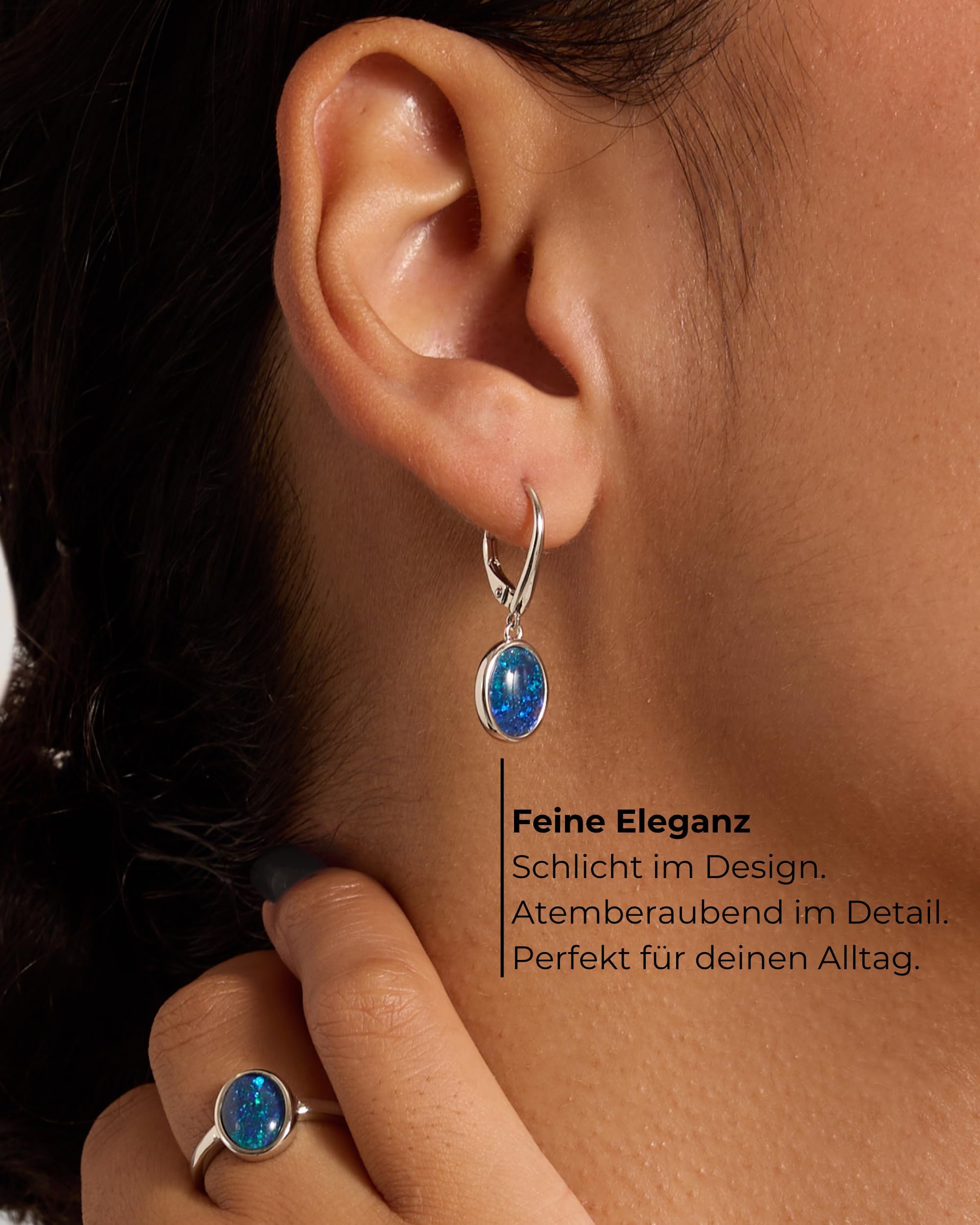 Australische Opal Ohrringe - Anlauffeste Opalohrringe für Damen aus 925 Sterling Silber mit 18K Weißgold Beschichtung - Opalschmuck - Edelstein