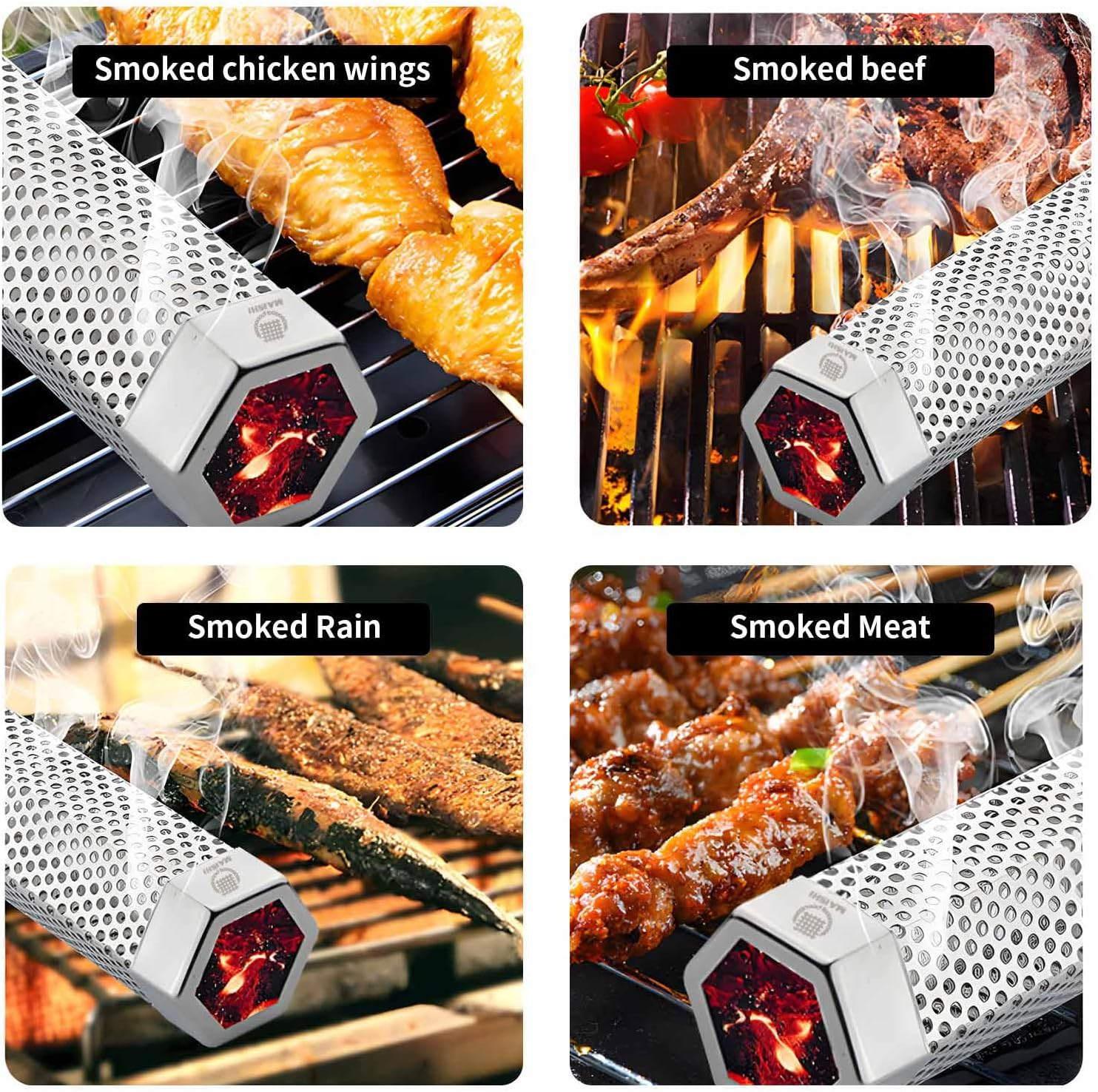 2Packs MAISHI 12-Inch Pellet Smoker Tube,Food Grade 304 Stainless Steel for Hot/Cold Smoking, 5+ Hours of Flavorful Smoke for BBQ, Meat,More Durable Grill Smoker Generator for Wood Pellets