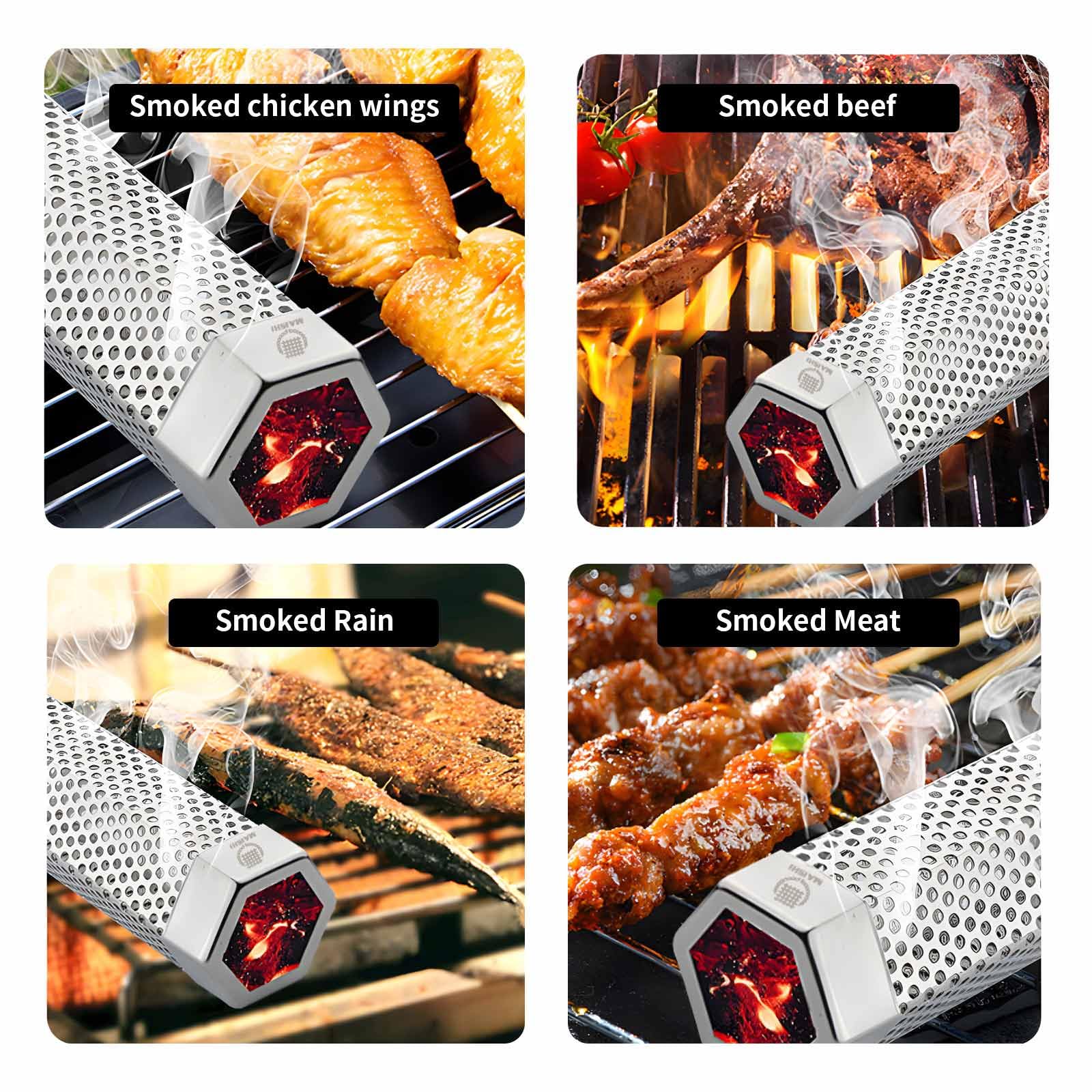 Tubo de ahumador de pellets de 12 pulgadas, acero inoxidable 304 de grado alimenticio para ahumar en caliente o frío, más de 5 horas de humo sabroso para barbacoa, carne, queso, pescado y más 3