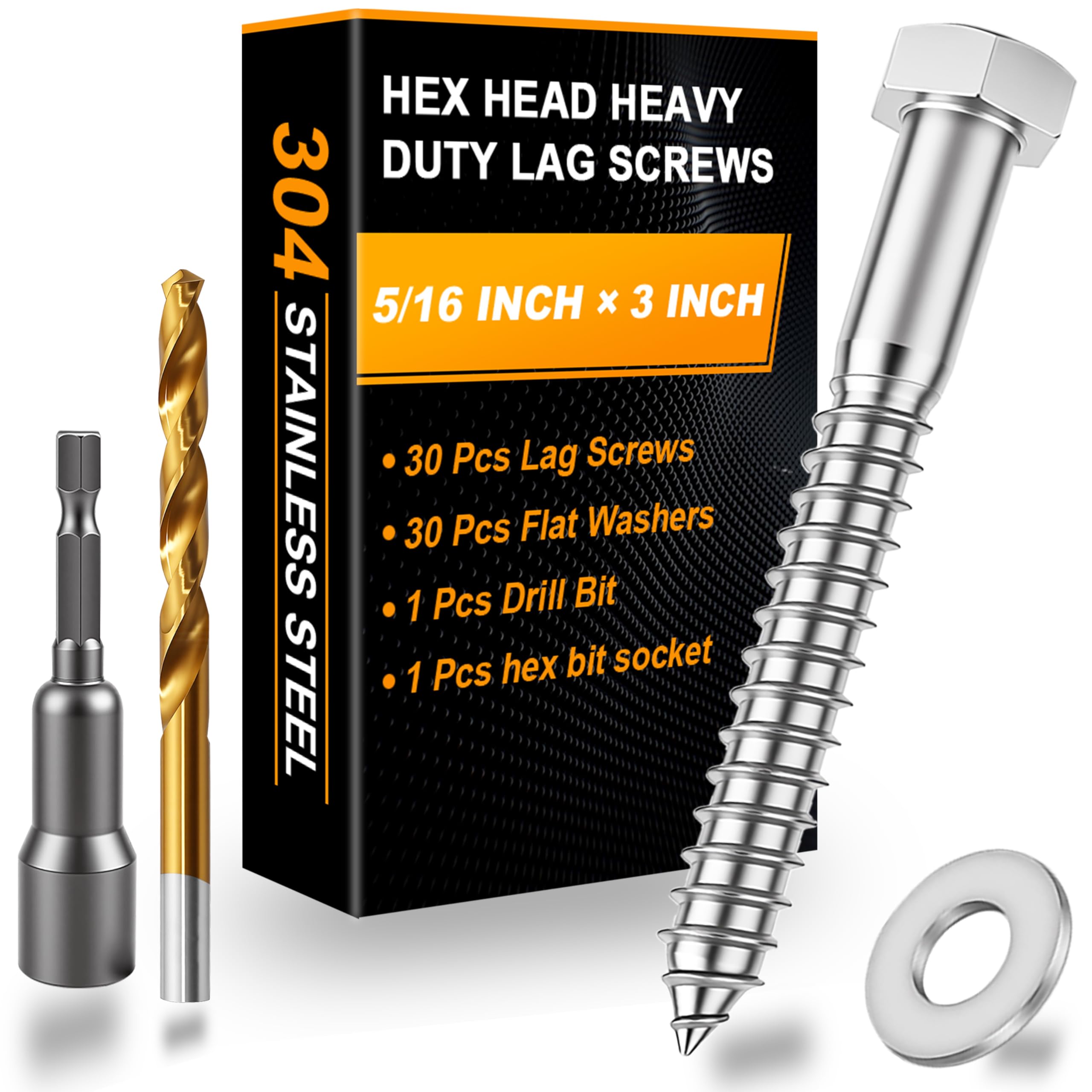 Hex Head Lag Screws - 25 Pack for Wood -20