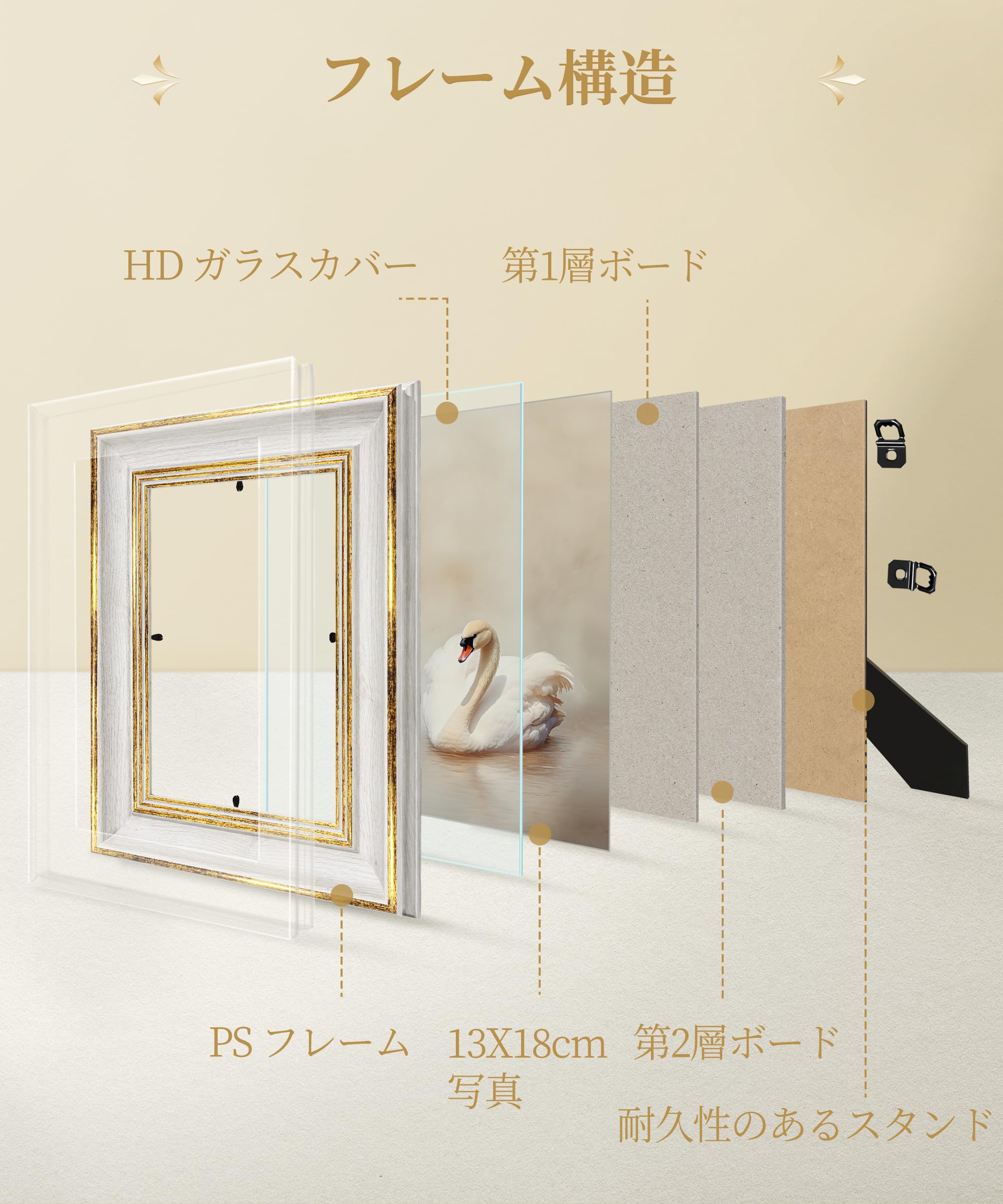 Amazon.co.jp: Afuly 写真立て ホワイト・ゴールド フォトスタンド