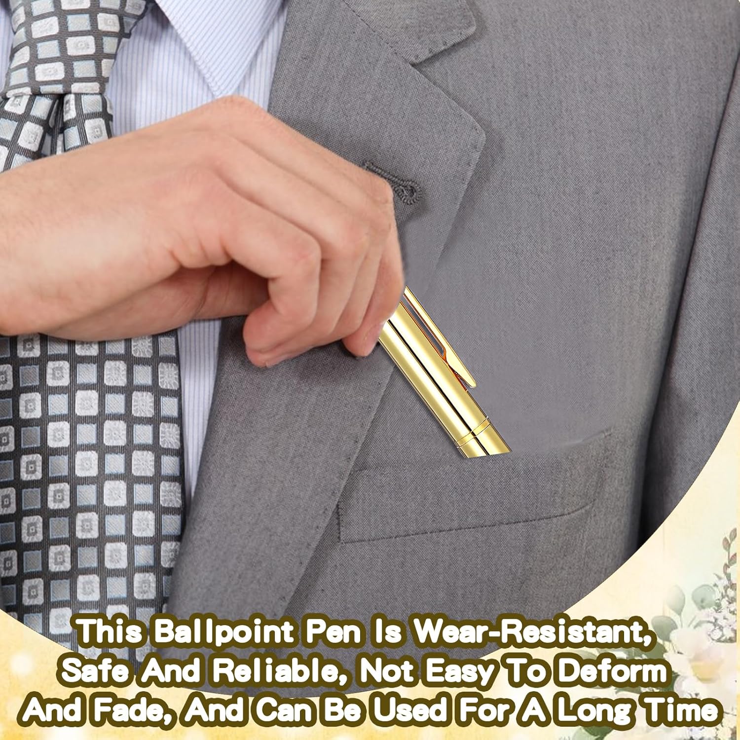 JIEYAO 50 Pcs Gold Pens Bulk, Aluminum Alloy Slim Ballpoint Pens, 1 mm Medium Point Smooth Writing Pens Retractable Writing Tool with Black Ink for Wedding Business Office Students Teachers Christmas - Image 4