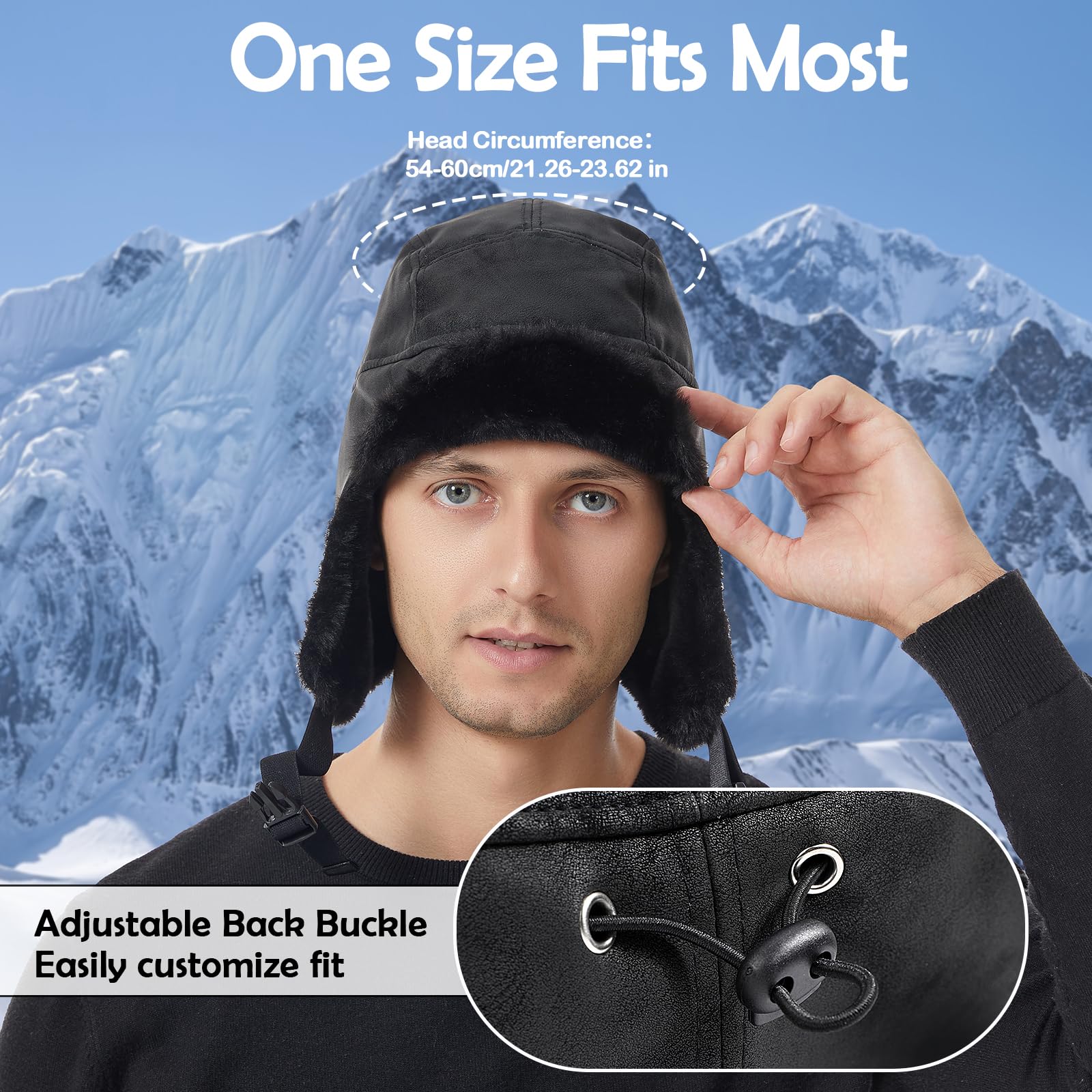 Bonnet d'hiver, Chapeau Trappeur d'hiver avec Cache-Oreilles, en Cuir PU imperméable et Coupe-Vent, Style aviateur(Khaki)