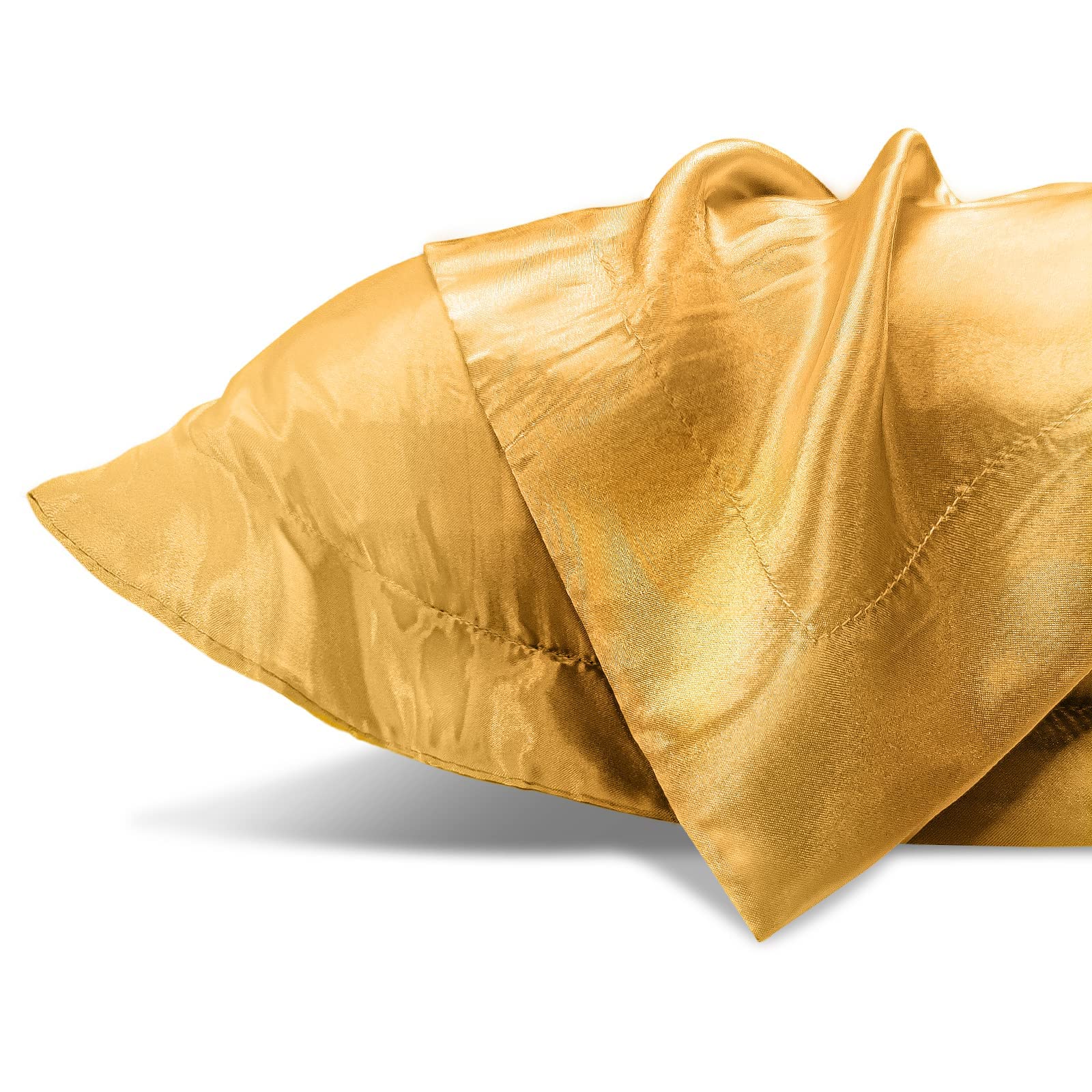SEAEYES Satin Pillowcase Set, Bed Pillow Soft and Smooth Pillowcases Envelope Closure (Queen 50x75cm 2pcs Gold)
