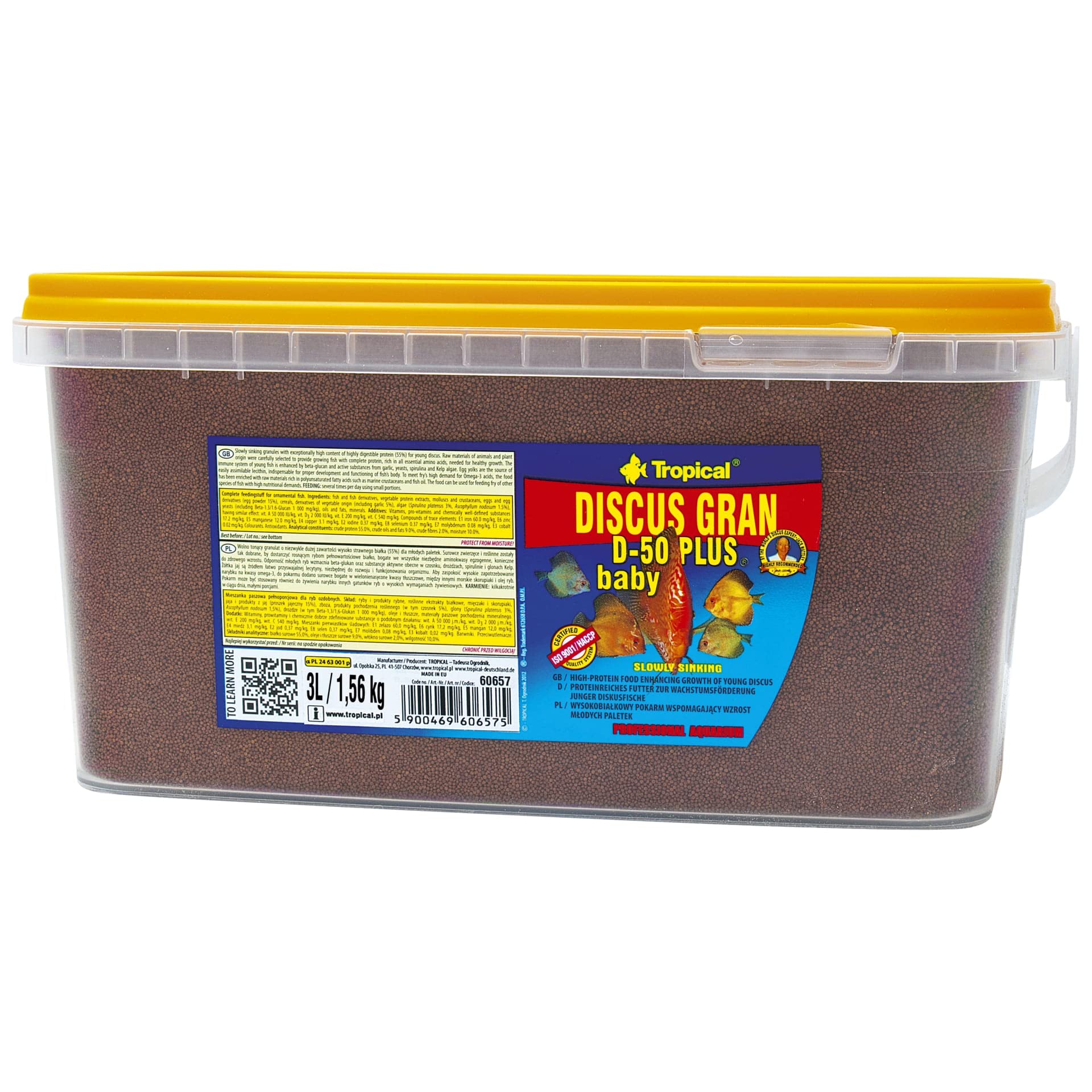Discus Gran D-50 Plus Baby 3L / 1,56kg - Aliment Riche en protéines favorisant la Croissance des Jeunes Discus