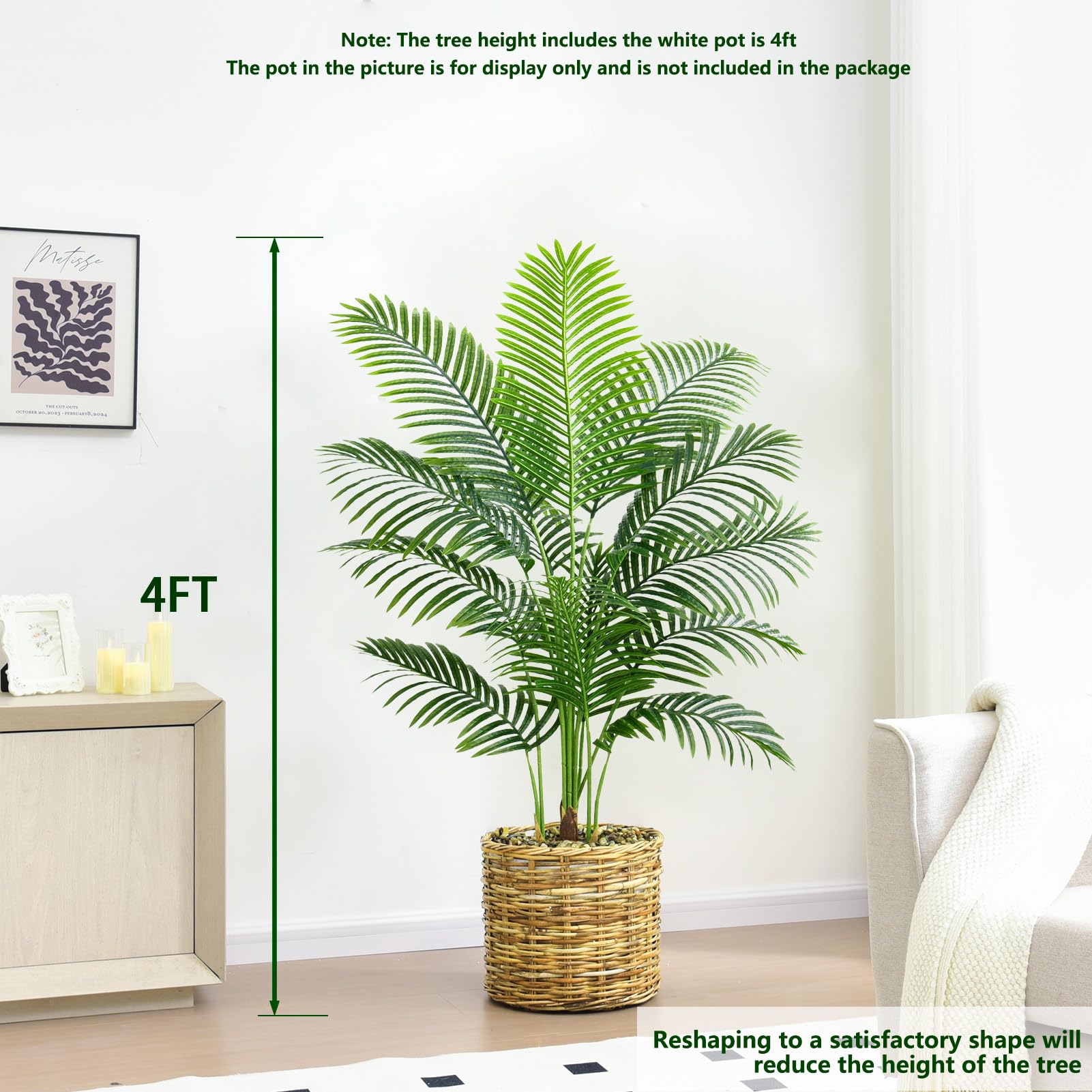 Palmier Artificiel Arnusa en Pot 120cm, Plante Artificielle Areca Interieur, Arbre Artificiel Décorative pour Salon Balcon Chambre Bureau (Pot Noir, 120cm)
