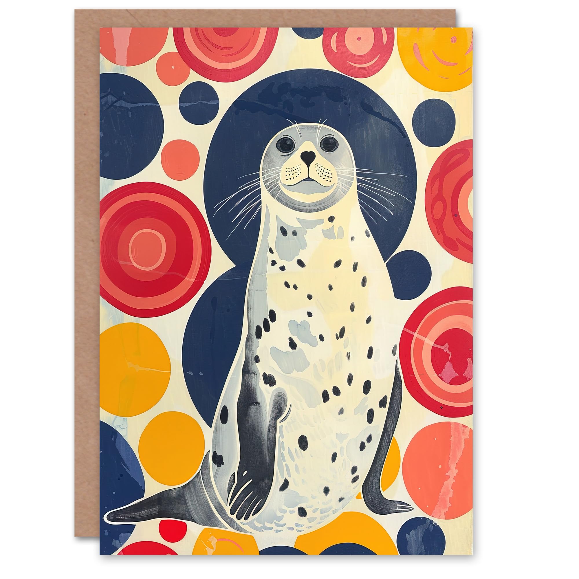 Artery8 Seal Standing Portrait Colourful Circles Fun Cute Greeting Birthday Card Him Her All Blank