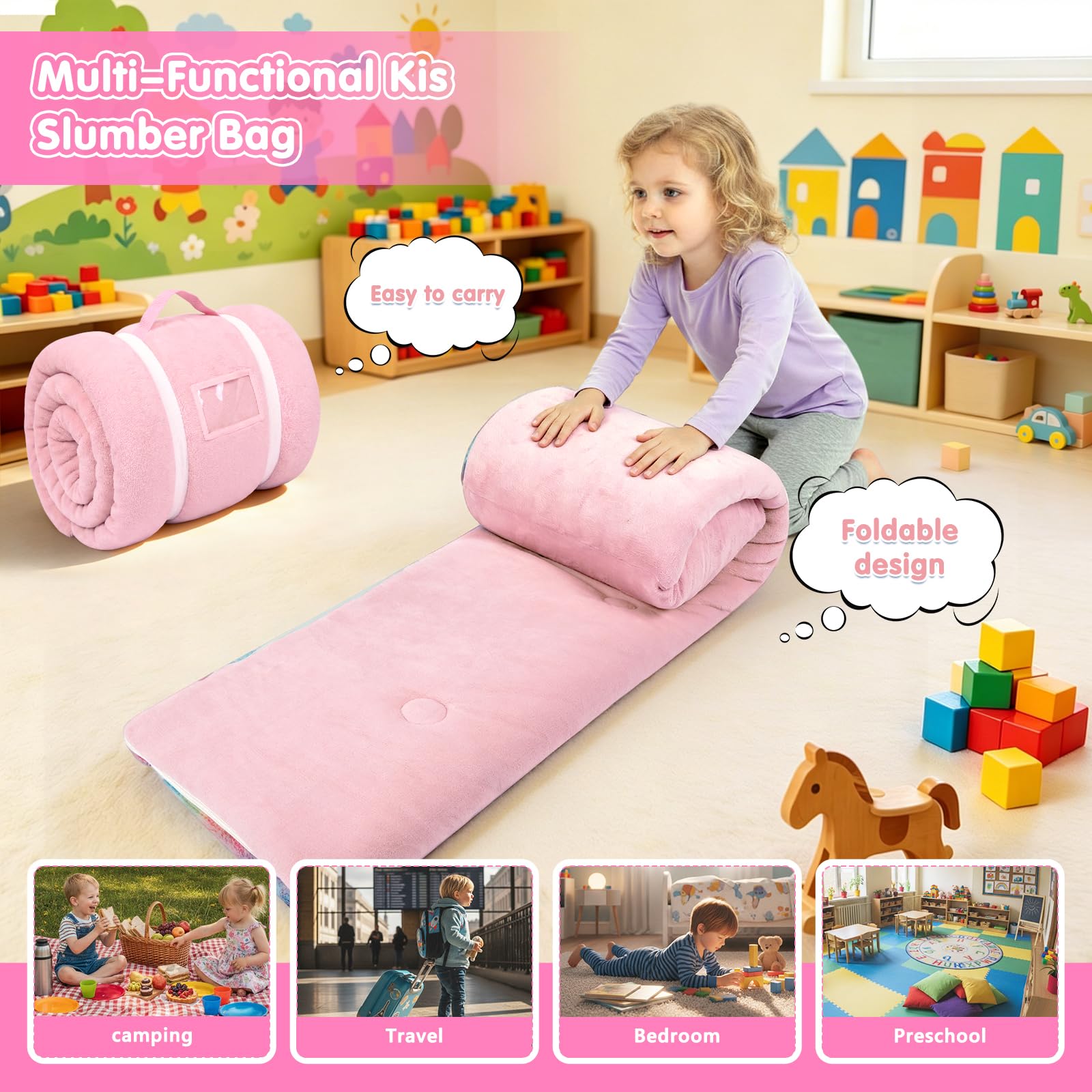 Schlafsack Kinder mit Kissen Abnehmbar im Dunkeln Leuchtet 170×75cm