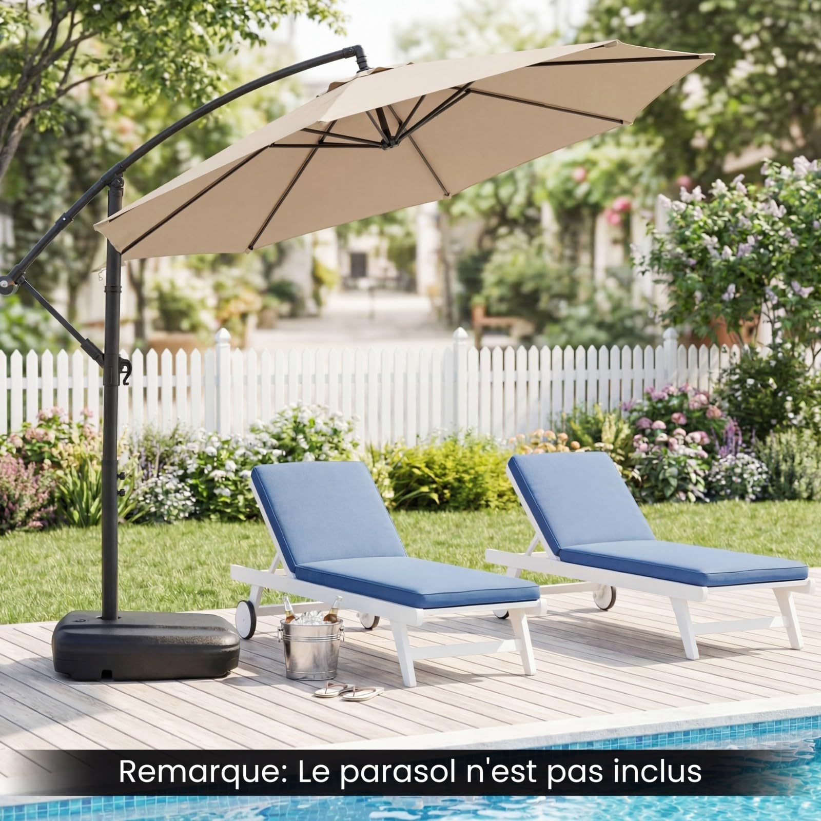 COSTWAY Pied de Parasol Déporté en HDPE sur 2 roulettes, 80 x 59 x 21,5 cm