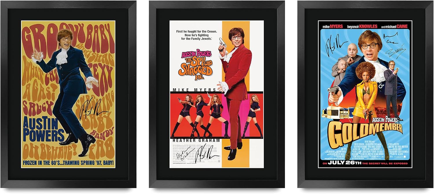 HWC Trading Austin Powers Collection Mike Myers 16 x 12 inch Gifts Printed Poster Set Signed Autograph Picture for Movie Memorabilia Fans - 16" x 12" Framed