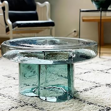 Glass Coffee Table, with Base Mid-Century Modern Abstract End Table for Office Hotel Balcony Green, 21.65in