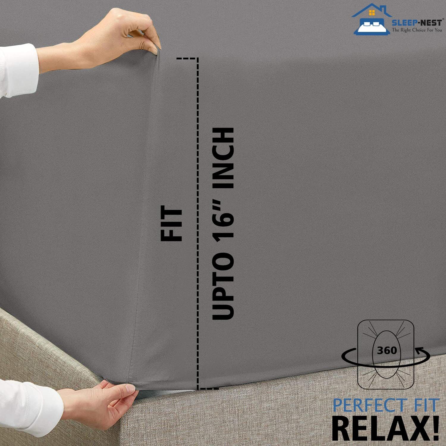 SLEEP-NEST Fitted Sheet Expanded/Olympic Queen 100% Egyptian Cotton Luxury & Softest 600TC 66" x 80" Size Elastic All Around Deep Pocket Fit Mattress up to 16 inch, 1 Fitted Sheet Only, Dark Grey