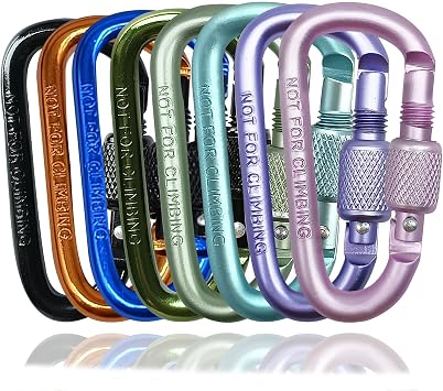 YUCHIYA 8 Pack D-Shape Carabiner Clasp with Screw Gate, 2.2 Inch Mini Keychain Clip Key Chain Buckle, Aluminum Alloy Keyrings Hook for Outdoor Hiking not for Climbing D with screw, multicolor