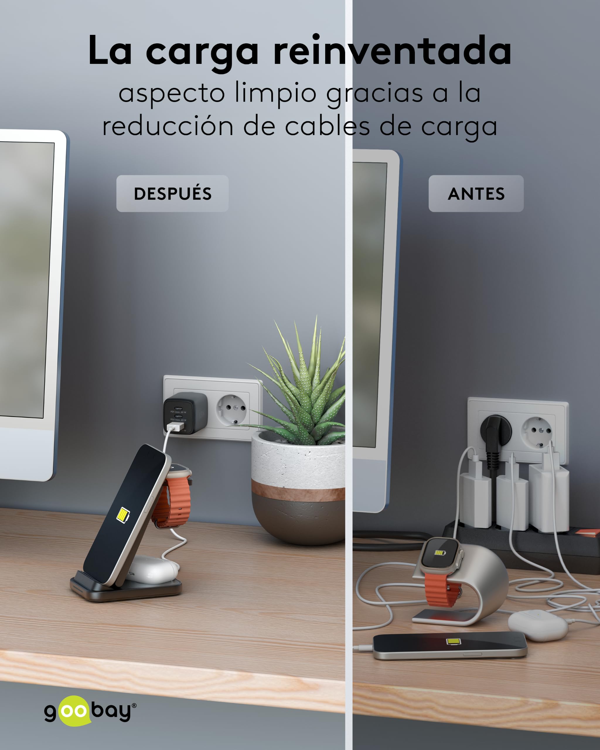 Cargador inalámbrico 3 en 1, 15 W, Qi Cargador para móvil, Reloj y Auriculares