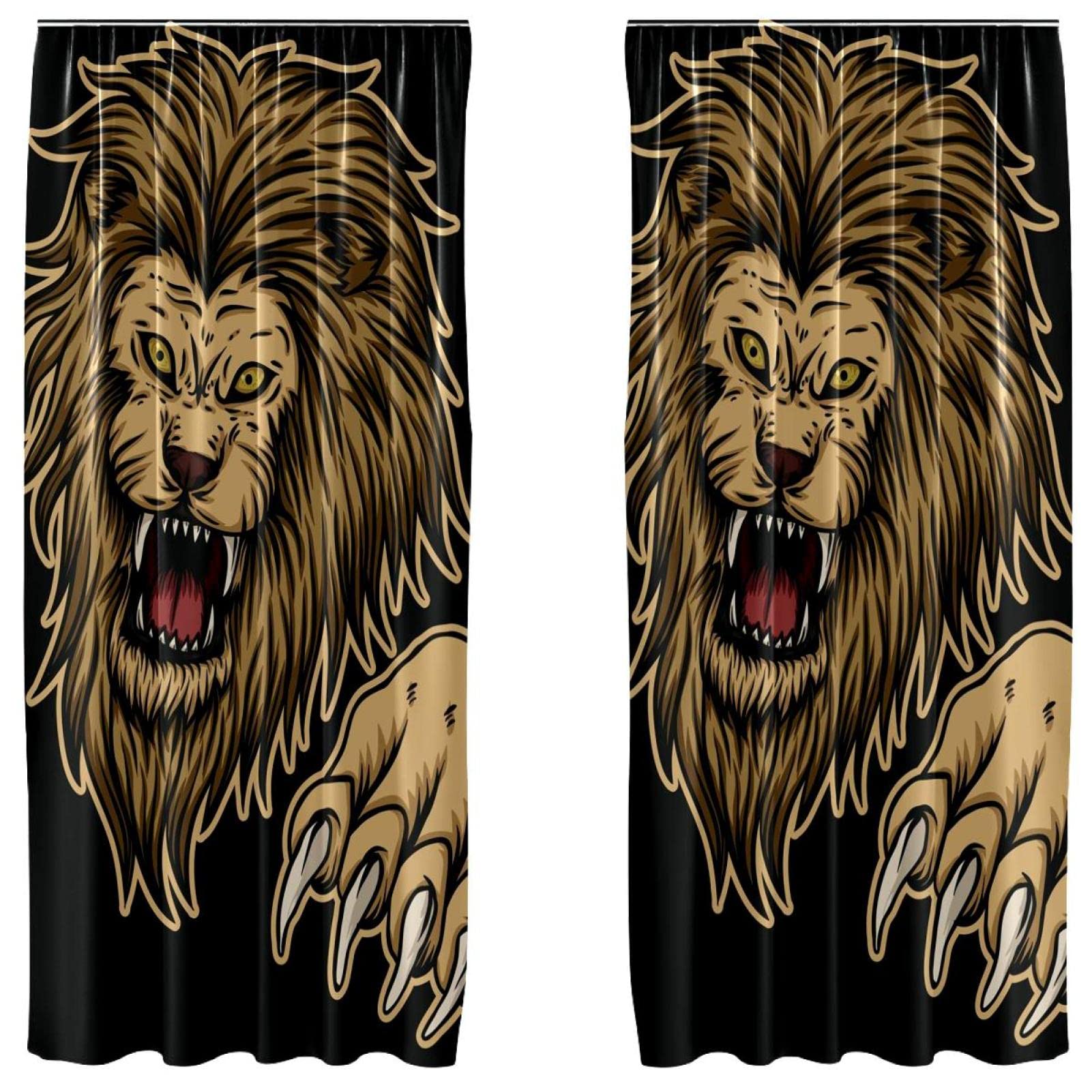 Rideaux angry lion attack noir lot de 2 en 140x213 cm pour habillage fenetre