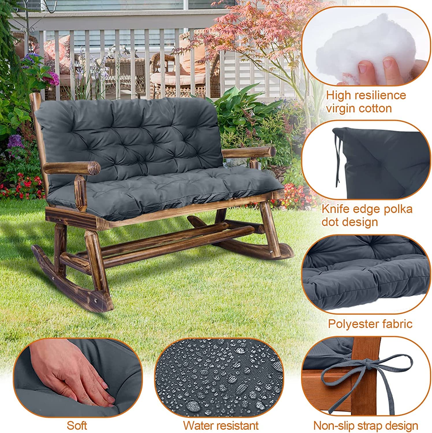 Cuscino Per Dondolo MEIDAI - 150x100 Cm, Con Laccetti, Per Panche Da Giardino E Sedie A Dondolo - Foto 5