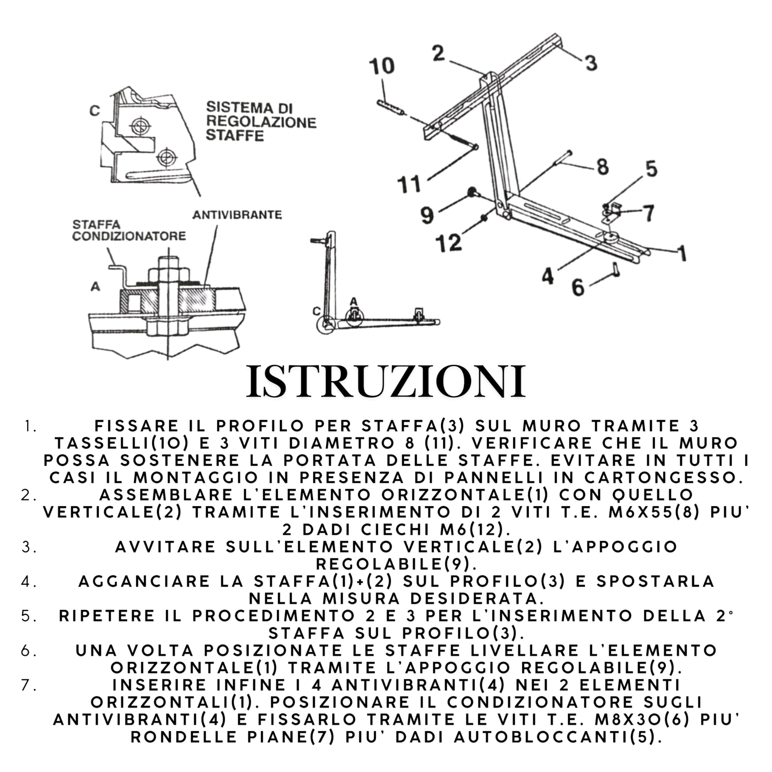 Staffe per Condizionatore Esterno - Supporto per Climatizzatore 38x45 con Traversa per Unità Esterna - Struttura Regolabile, Robusta, Stabile e Resistente (Con Traversa)