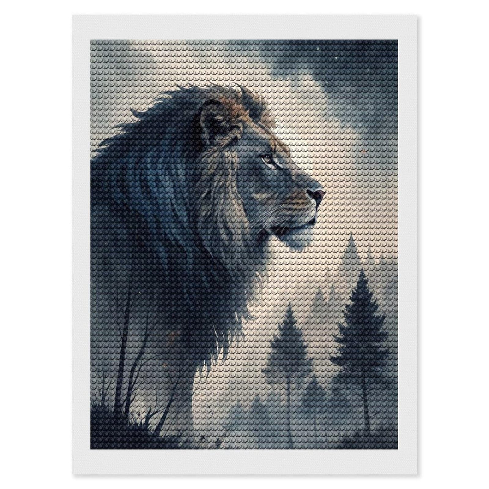 Junmoney Majestic Lion in Misty Forest DIY Diamond Art Canvas Kit 12"x16", Christmas Gift, for Family Craft Time, Leisure Activity, Home Wall Art