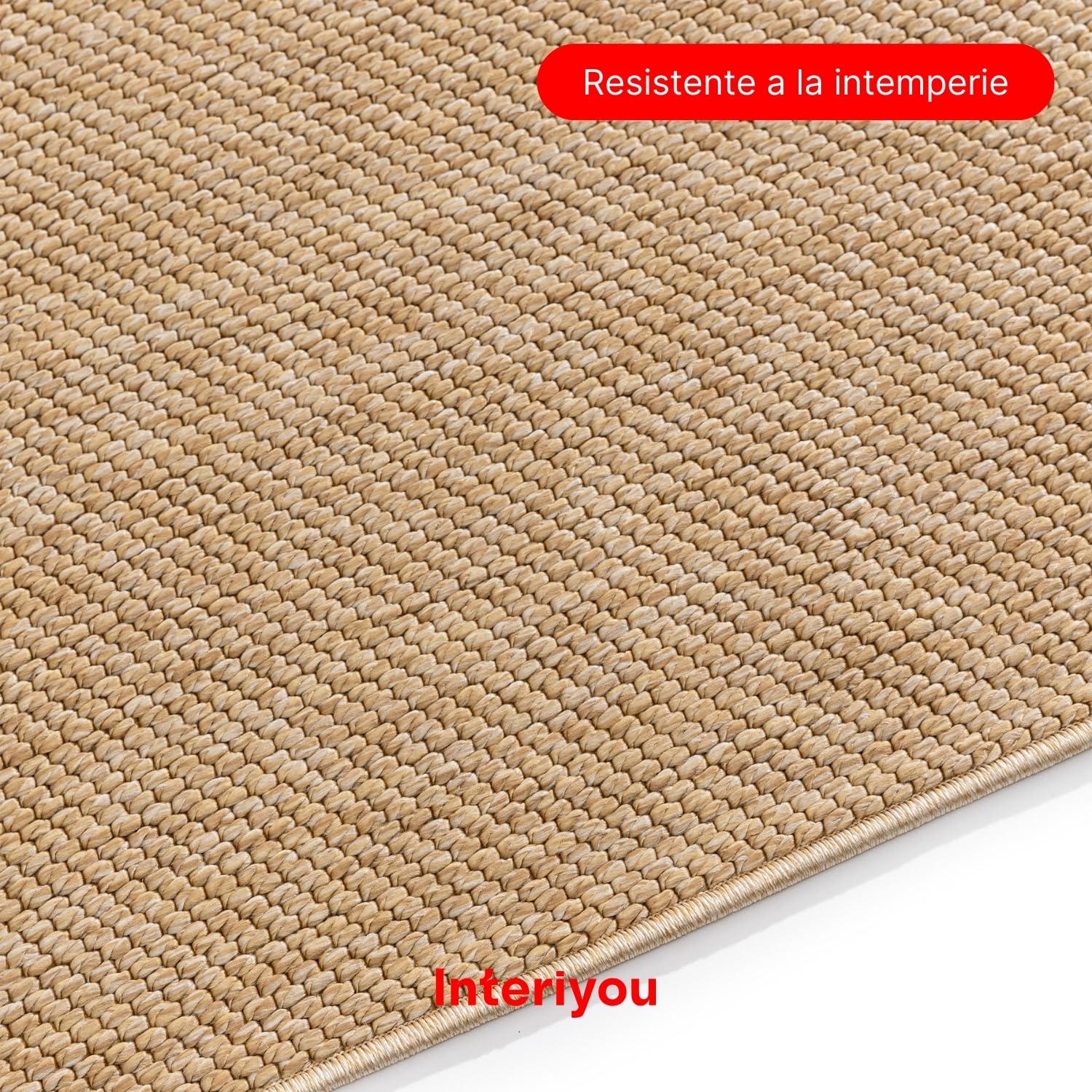 Interiyou Alfombra Exterior Asti - Pasillo 80x300 cm Beige - Apariencia de Yute - Resistente a los Rayos UV para Exteriores: balcón, terraza, jardín o Cocina - Tejido Plano