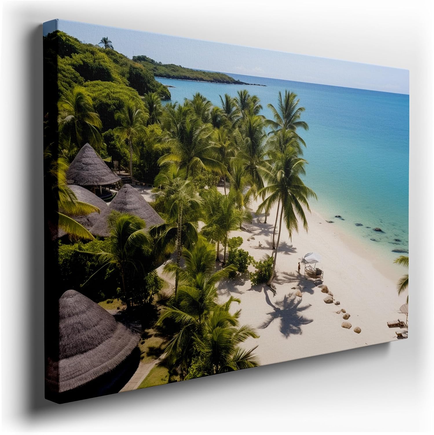Canvas for Living room. Tropical Bliss Unveiled Discover Serenity on a Pristine White Sand Beach, 27 x 18 inch Canvas Wall Art - Contemporary Masterpieces - Botanical Home Decor
