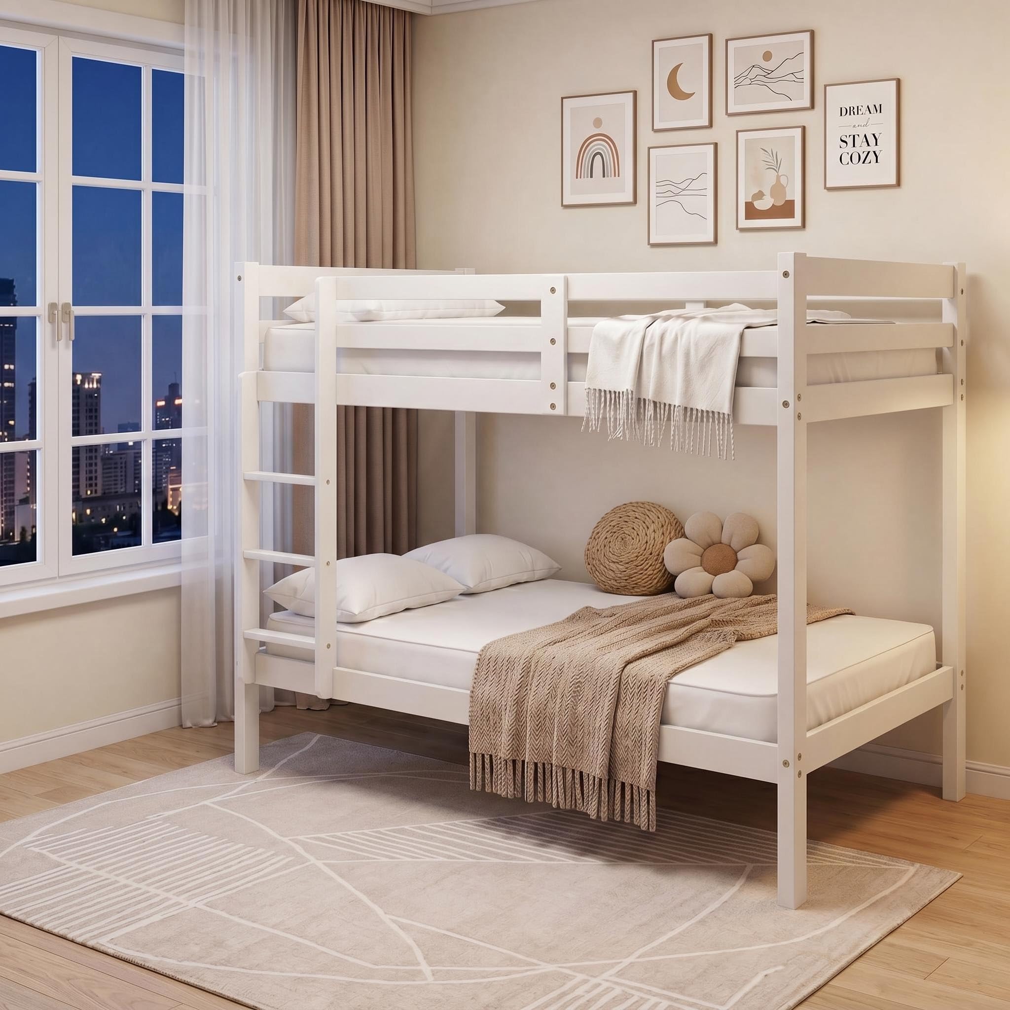 Panana Bed Bunk Bed, 3ft Wooden Bunk Beds With Ladder Twin Sleeper Kids Bunk Bed, Solid Pine Wood Frame Single Double Bed frame For Kids Children Home, White (White, 3 ft Single Bunk Bed)