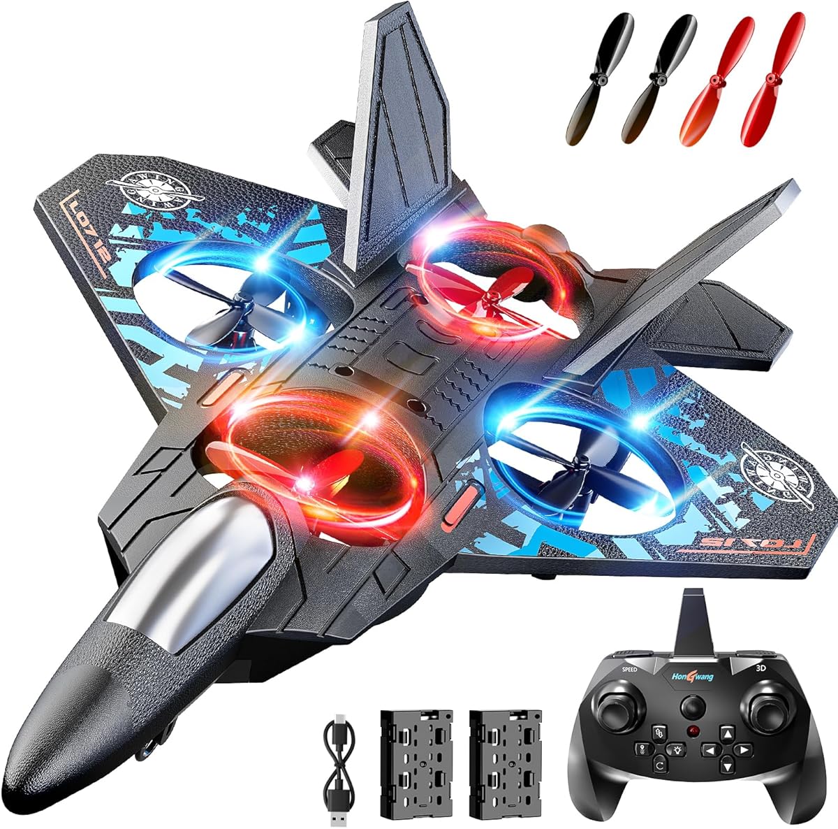 NIPLOOOW Foam Remote Control Airplanes Rc Planes for Kids 4-8, Remote Control Planes Fighter Jet with Light, 360° Flip Fighter Jet Toy, Gravity Sensing, Stunt Roll, Gifts for 6 7 8 10 12 Year Old Boys