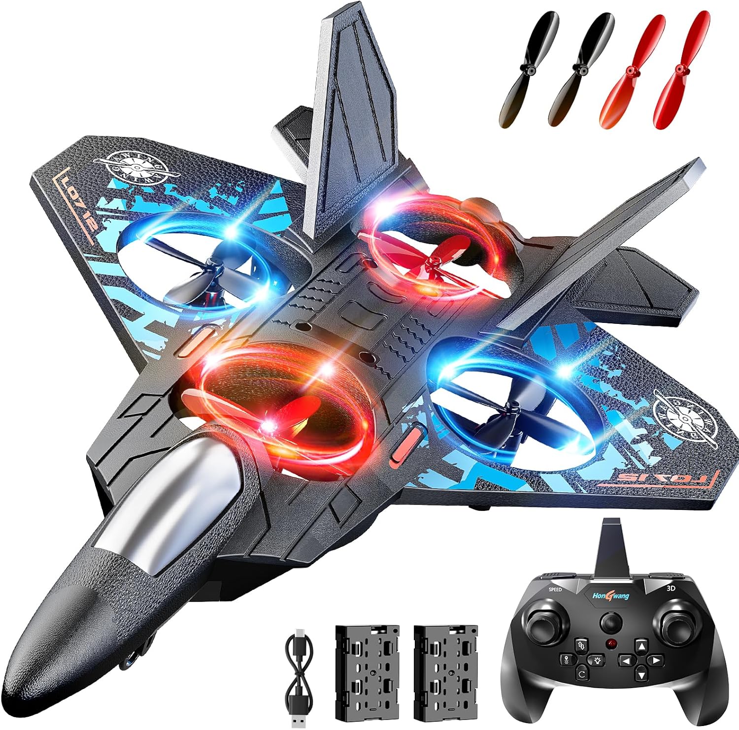 NIPLOOOW Foam Remote Control Airplanes Rc Planes for Kids 4-8, Remote Control Planes Fighter Jet with Light, 360° Flip Fighter Jet Toy, Gravity Sensing, Stunt Roll, Gifts for 6 7 8 10 12 Year Old Boys