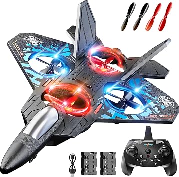 NIPLOOOW Foam Remote Control Airplanes Rc Planes for Kids 4-8, Remote Control Planes Fighter Jet with Light, 360 Flip Fighter Jet Toy, Gravity Sensing, Stunt Roll, Gifts for 6 7 8 10 12 Year Old Boys