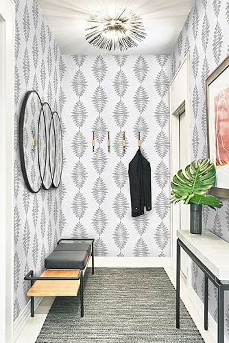 Miniatura 3 de Guvana Papel tapiz vintage de hojas grises, 17.3 x 118 pulgadas, despegar y pegar, texturizado, autoadhesivo, extraíble, 14.19 pies cuadrados por