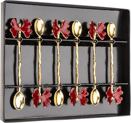 Miniatura 6 de Alisveristime Cucharas de té con motivo otomano tradicional, agitación decorativa, azúcar, cucharas de té (juego de 6) (mariposa-dorado-negro)