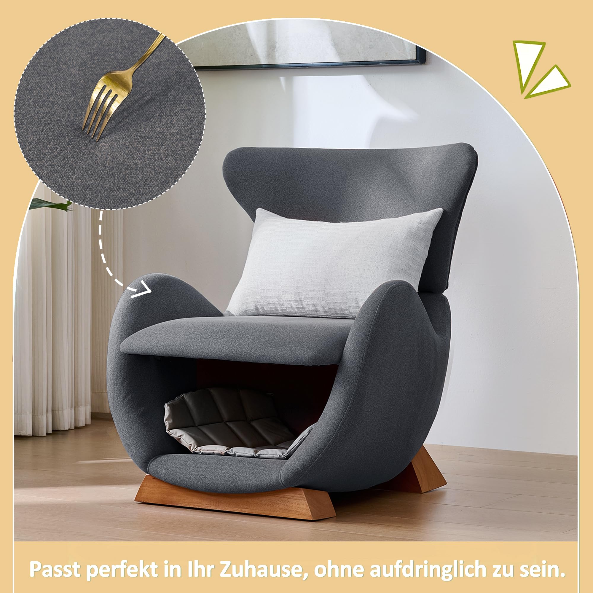 Merax Loungesessel Walhai-Design mit Katzenhöhle, kratzfestem Stoff, Einzelsofa als Rückzugsort für Katzen & kleine Hunde, Stabiler Holzrahmen, Fernsehsessel, Grau