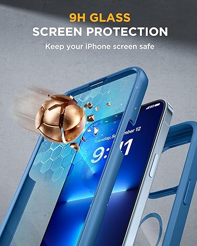 Vista 5 de Miracase - Funda magnética para iPhone 13 Pro Max de 6.7 pulgadas (compatible con MagSafe), transparente, completo, protector de pantalla de vidrio