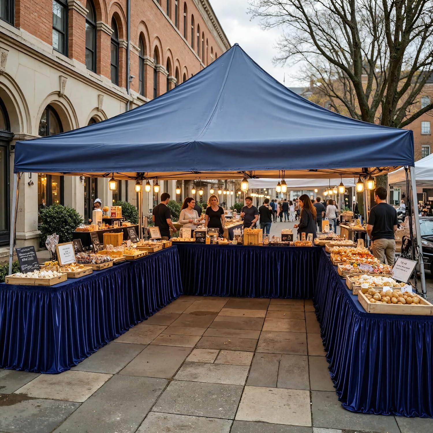 PARTISKY 9ft Length Glitter Navy Blue Table Skirt Rectangle Tables, Wrinkle Free Pleated Ruffle Table Cloth Desk Skirting for Teacher Classroon Office Weddings Birthday Party Banquet Decorations