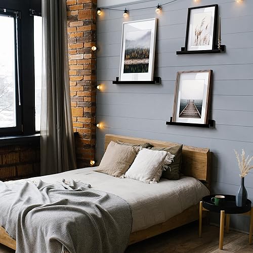 Vista 6 de Americanflat Estantes flotantes de 14 pulgadas para pared, juego de 3, estantes flotantes de madera de ingeniería con repisa de labios, estantes