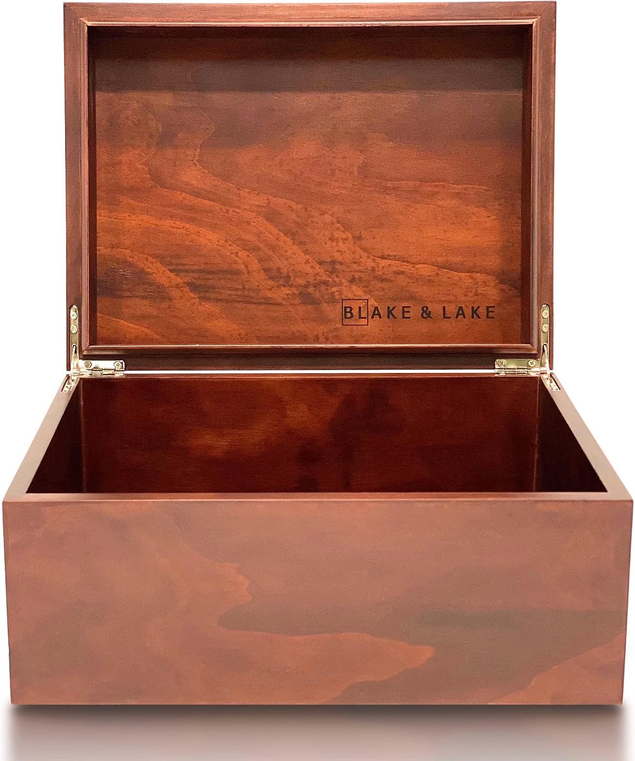 Blake & Lake Large Wooden Box with Hinged Lid - Wood Storage Box with Lid - Wooden Keepsake Box - Decorative boxes with lids (Dark Oak)