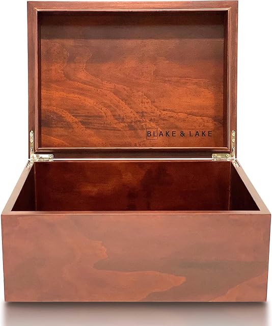 Blake & Lake Large Wooden Box with Hinged Lid - Wood Storage Box with Lid - Wooden Keepsake Box - Decorative boxes with lids (Dark Oak)