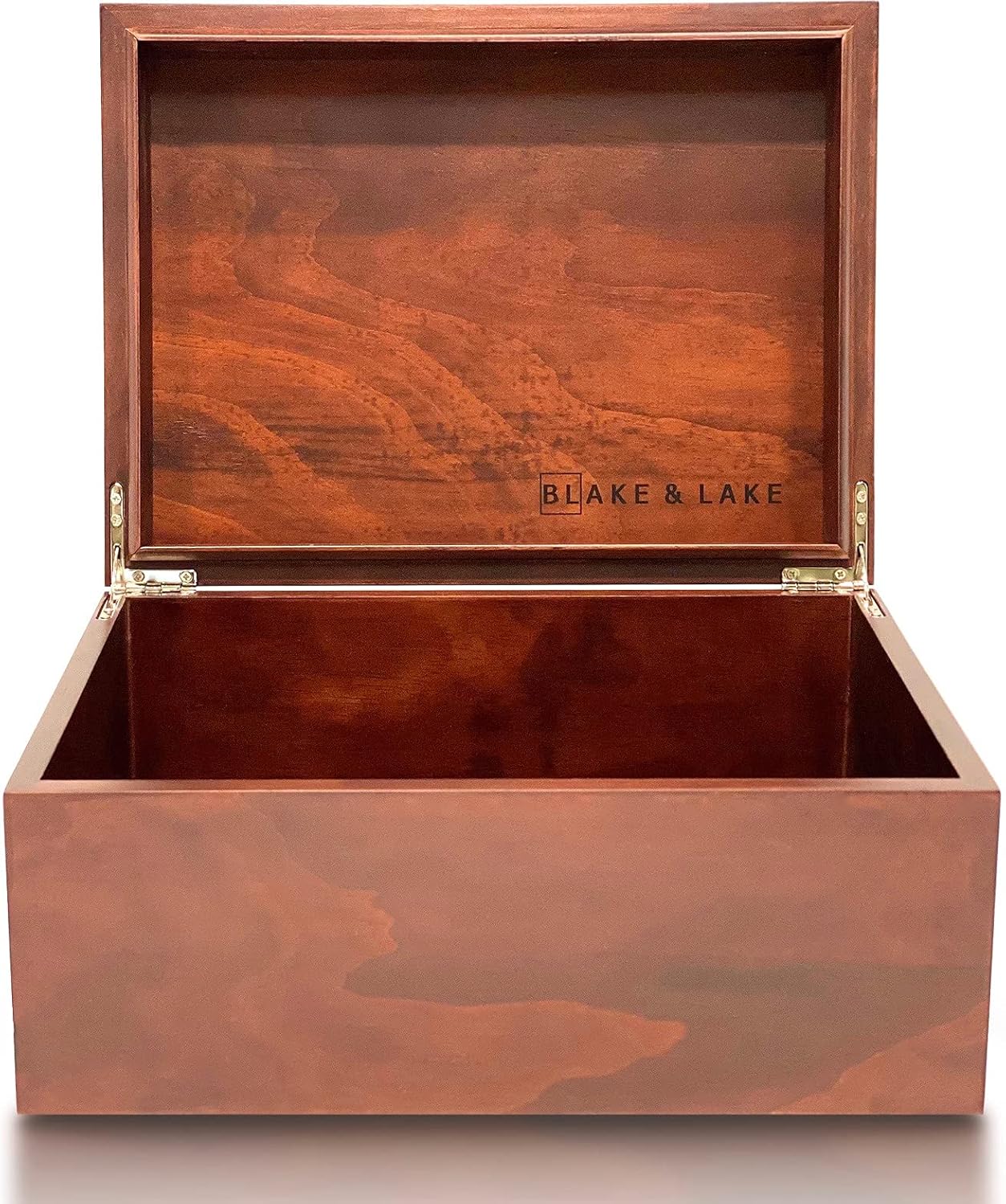 Blake Lake Large Box with Hinged Lid - Wood Storage Box with Lid - Wooden Keepsake Decorative boxes
