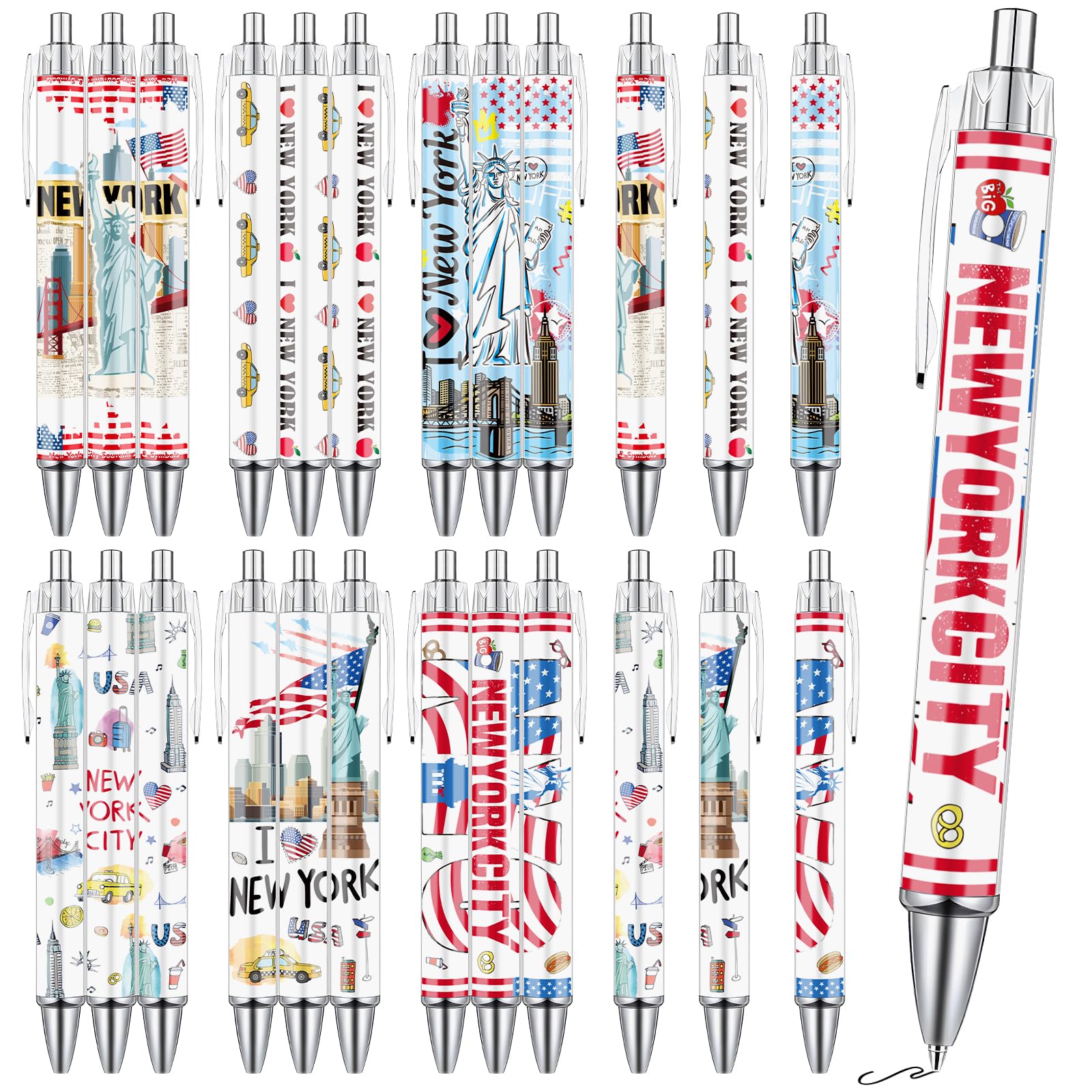 New York Ballpoint Pens - 24PCS New York Souvenirs City Travel Pens Set NYC City Souvenirs Love NY Gifts Pen Retractable USA Themed Ballpoint Pens for Office School Supplies Traveler Gift