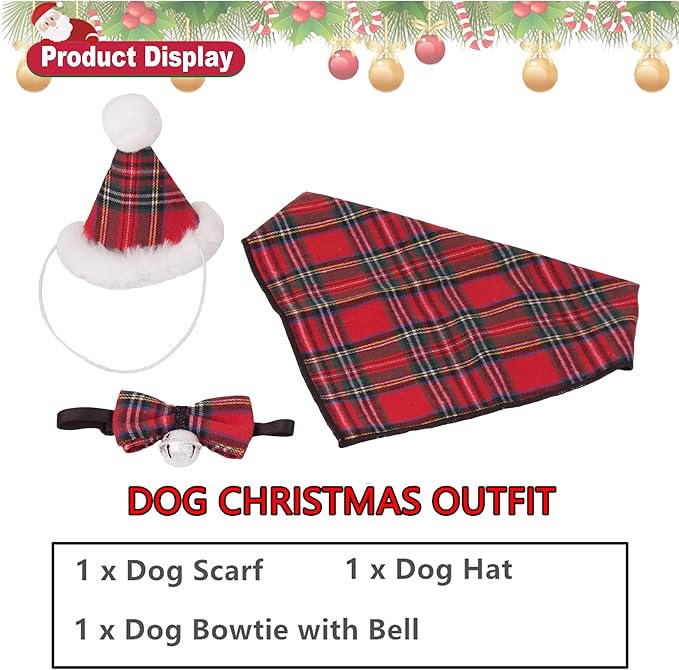 Conjunto de Bandana, Sombrero y Corbata de Lazo Navideño para Perro ADOGGYGO - Talla X-Large miniatura 4