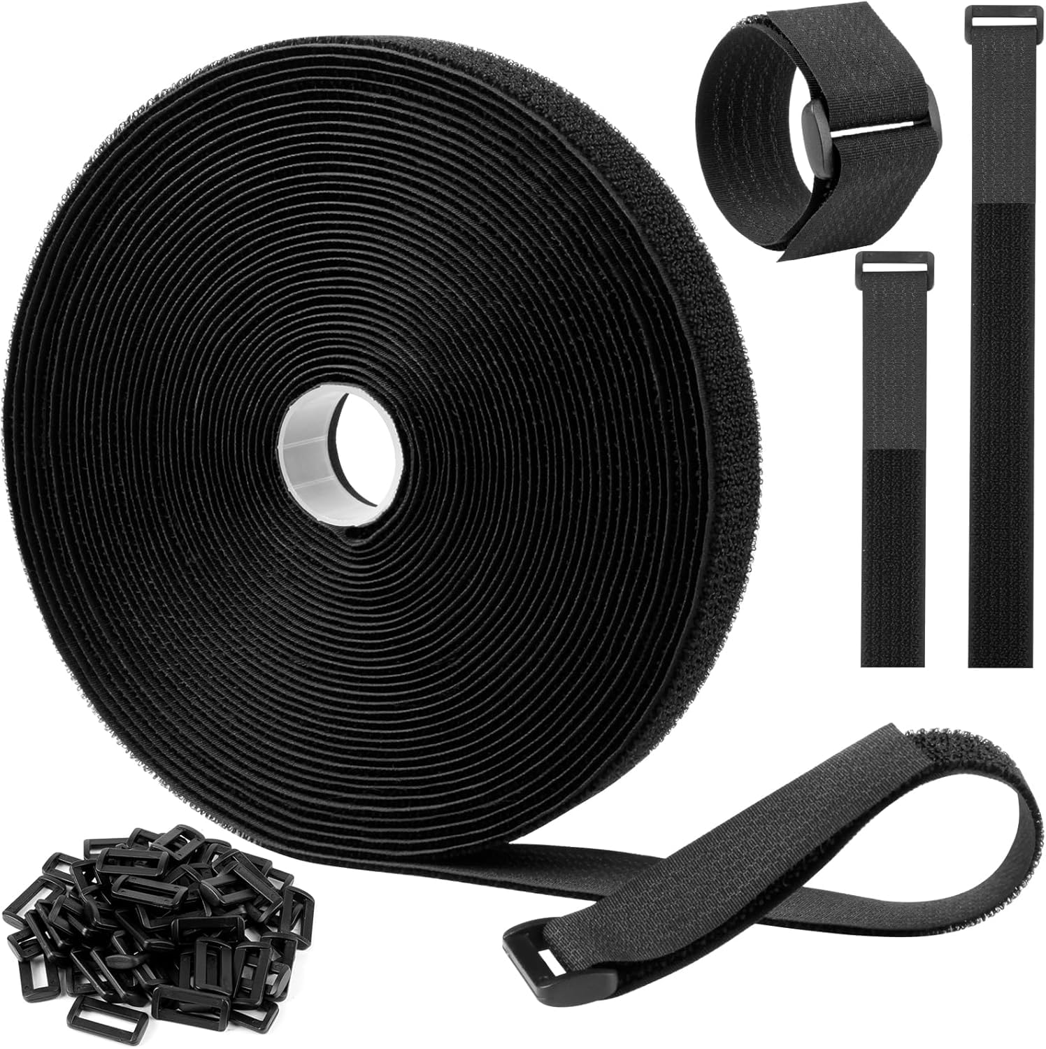JHEPCOIN Velcro Tape with 25 Buckles, Adjustable Cable Straps, Free Cut Length, Reusable Nylon Securing Cord Ties for Organizer or Storage (5M, 25 Buckles)-picture-18